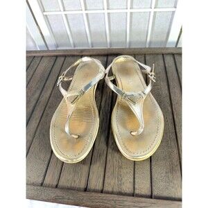 PRADA Logo Metallic Leather Ankle-Strap Thong Sandals 37 Size 7